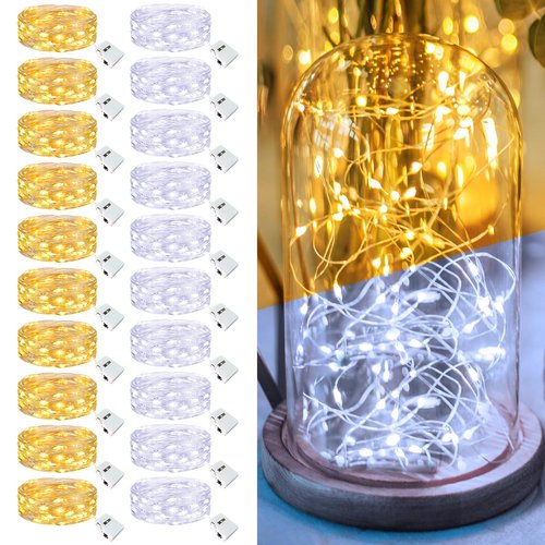 Fairdeer 20 Pack Fairy Lights Battery Operated - 7ft 20 Led Twinkle Lights 3 Modes, Bulk Mini String Lights Waterproof for Mason Jars Vases DIY Party Wedding Decoration Christmas - Warm and Cold White