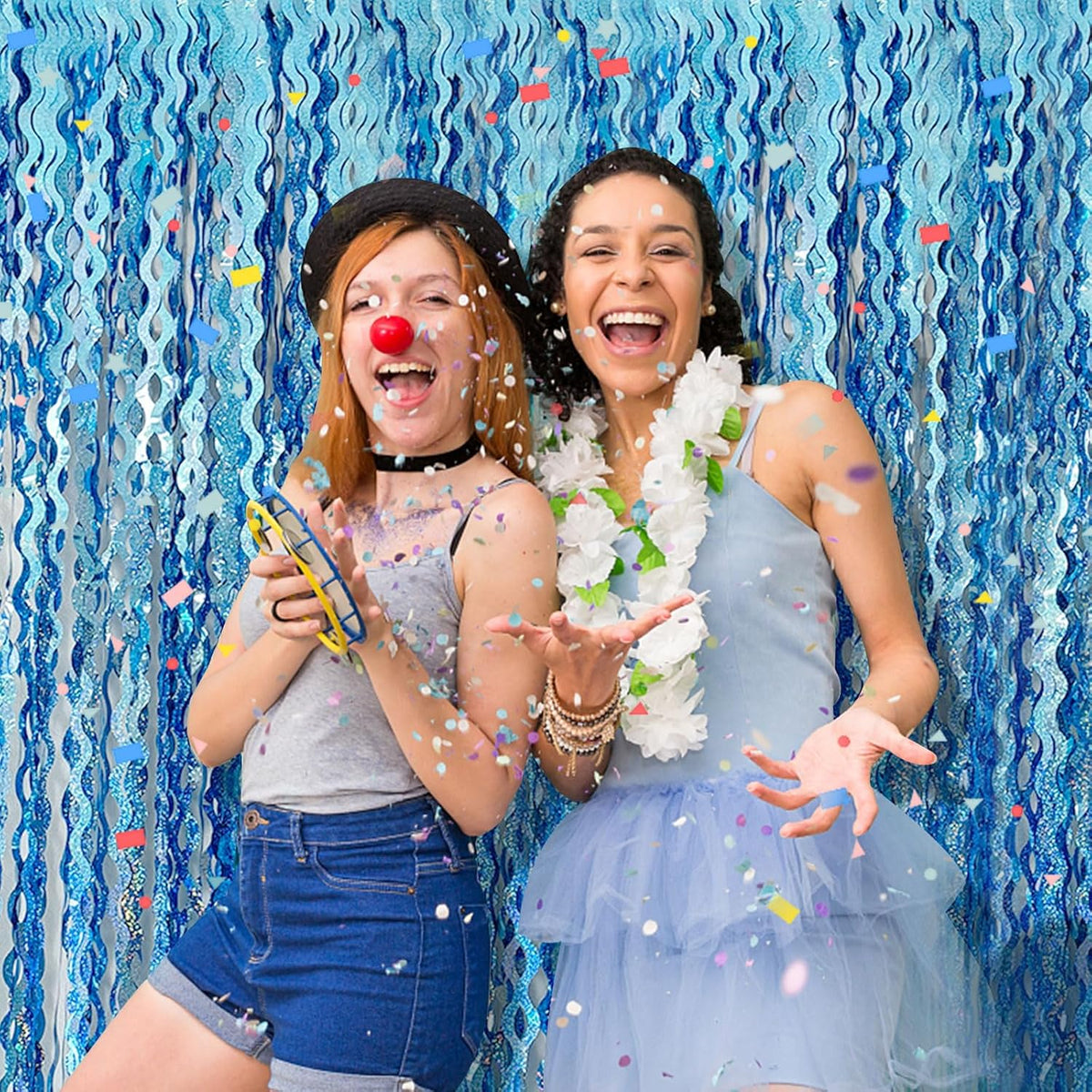 Skiennix Tinsel Foil Fringe Curtains - Sparkling Wavy Backdrop for Parties & Events | Perfect for Photo Booths