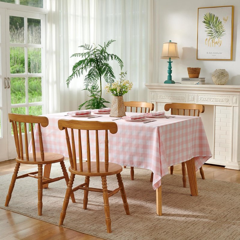 Veblandy Checkered Tablecloth Rectangle Waterproof Gingham Table Cloth Washable Buffalo Plaid Table Cover Wrinkle Free for Kitchen, Dining and Outdoor Picnic, 52 x 70 Inch, Pink and White