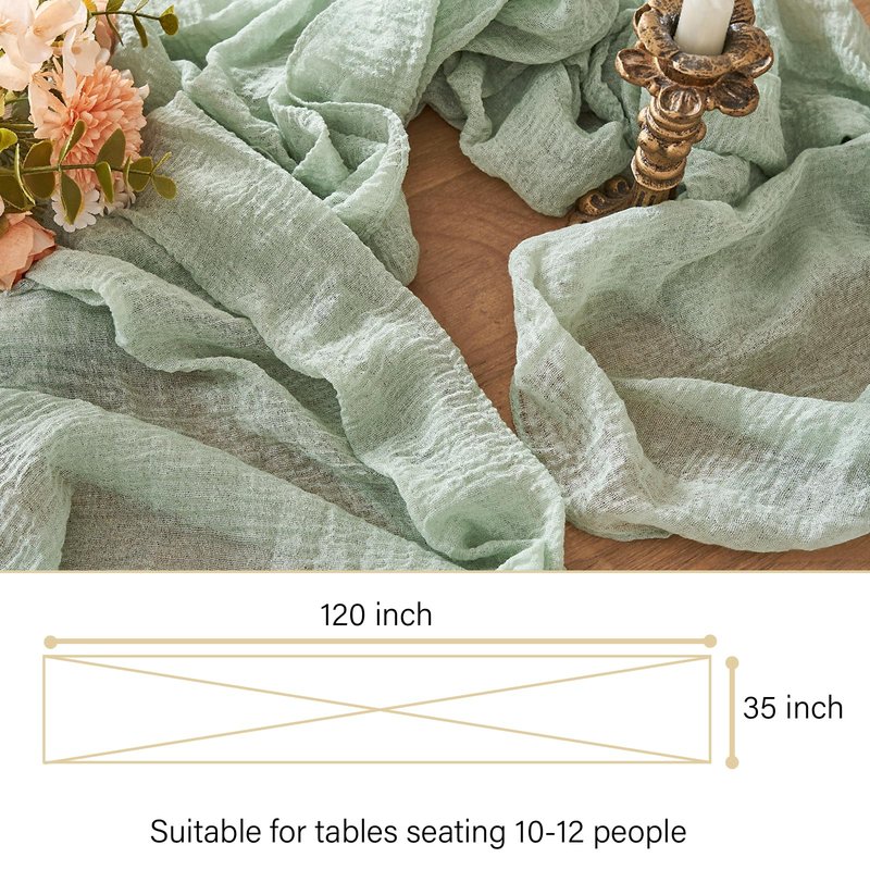 2Pcs Cheesecloth Table Runner Sage Green 10FT Boho Gauze Cheese Cloth Table Runners 120 Inches Long Rustic Sheer for Centerpiece Home Party Christmas Wedding Baby Shower Spring Easter Decor