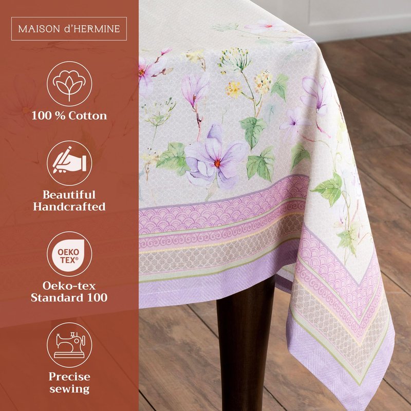Maison d' Hermine Table Cloth Rectangle Table 100% Cotton 54 x 72 Inches Tablecloth Reusable Decorative for Dining Kitchen Room Farmhouse Home Gifts for Mothers Day Spring Summer - Magnolia Mornings
