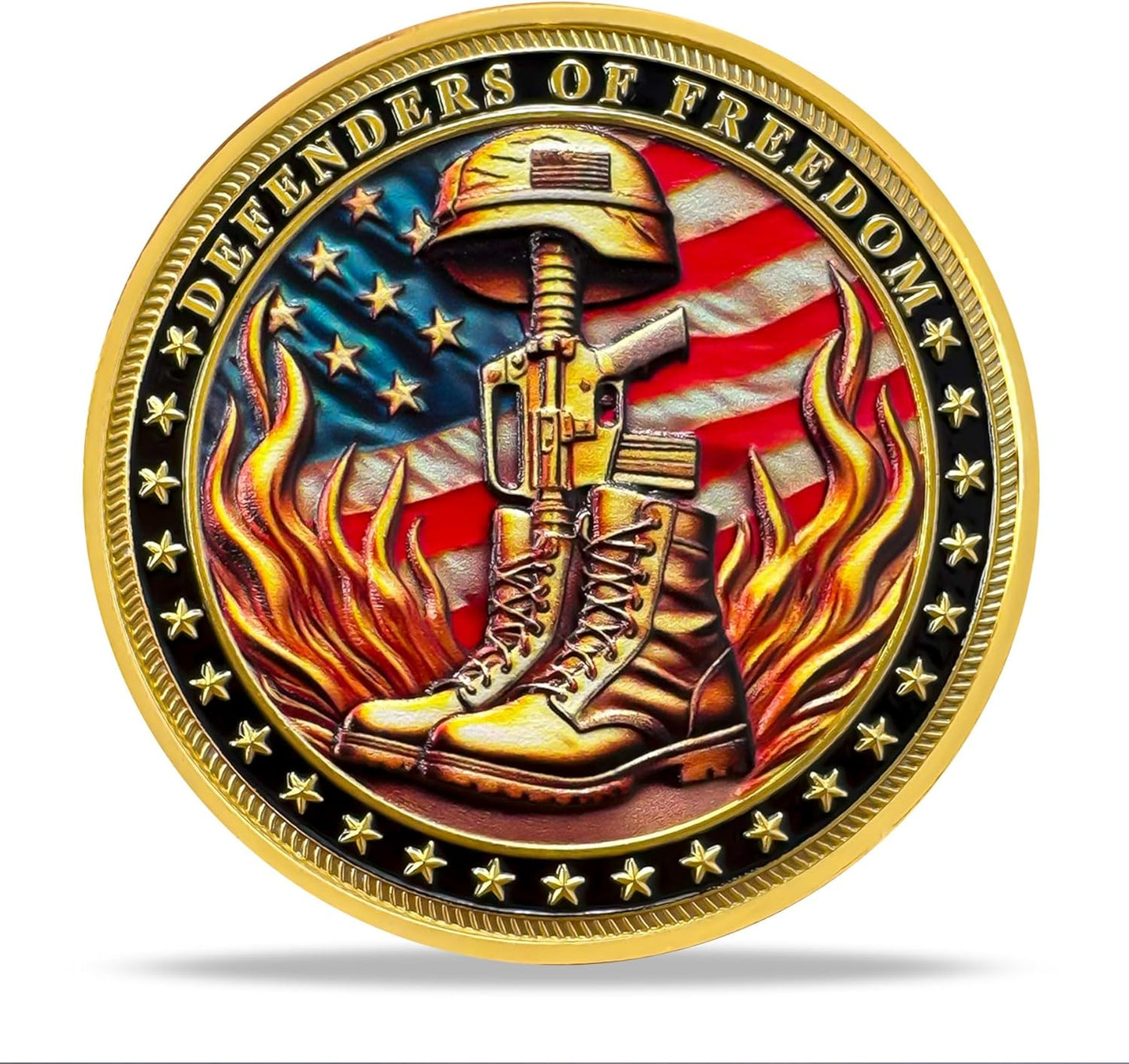 **Flame Boots Military Challenge Coin - Patriotic Eagle Flag Commemorative Token for US Army Veterans**