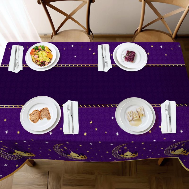Childom 3 Pack Ramadan Table Cloth,Ramadan Decorations for Home,54" x 108" Eid Mubarak Decorations,Eid Ramadan Tablecloth Rectangular,Purple Plastic Table Cloth Disposable Table Cover for Party Favors