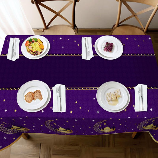 Childom 3 Pack Ramadan Table Cloth,Ramadan Decorations for Home,54" x 108" Eid Mubarak Decorations,Eid Ramadan Tablecloth Rectangular,Purple Plastic Table Cloth Disposable Table Cover for Party Favors