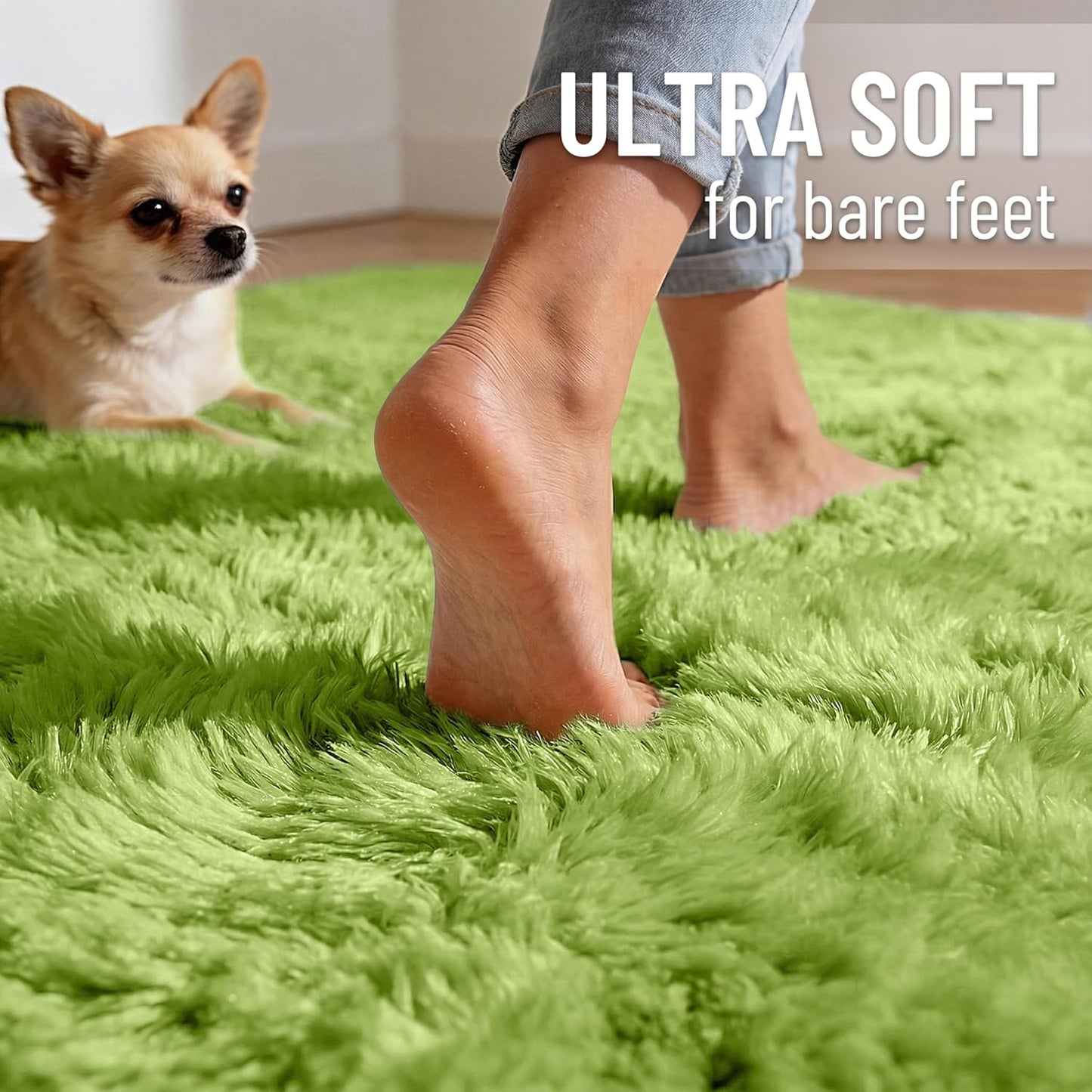 OLANLY Large Area Rug - Soft Fluffy Shaggy Carpet for Living Room & Bedroom | 5x8 Grass Green