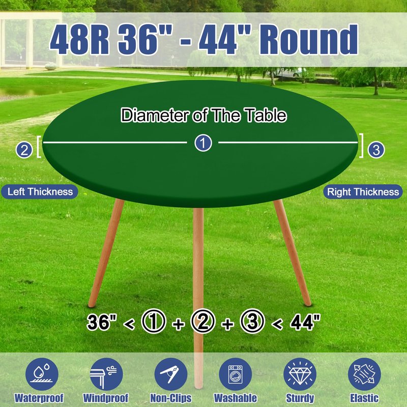 Moosfor Round Spandex Tablecloth, Elastic Fitted Waterproof Tablecloths for 36"-44" Tables, Stretch Washable Picnic Table Cover for Camping, Dining, Indoor and Outdoor, Emerald Green