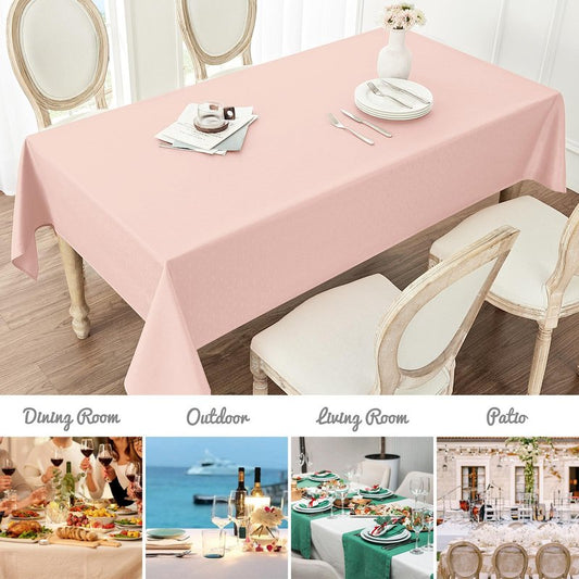 Veblandy Rectangle 4 Feet Tablecloth 52x70 inch Linen Textured Table Cloth Stain and Wrinkle Resistant Washable Polyester, Decorative Table Cover Waterproof for Dining, Buffet and Camping, Pink