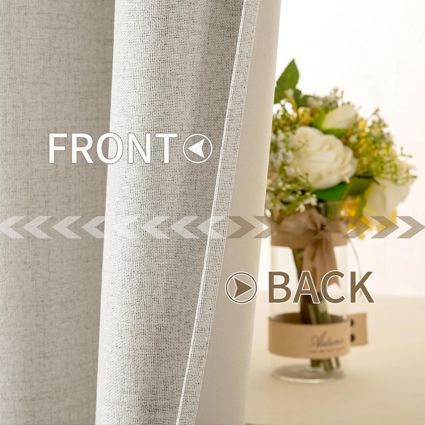 MIULEE Blackout Linen Curtains - 100% Thermal Insulated Room Darkening Drapes | Beige, 52x84 Inch (2 Panels)
