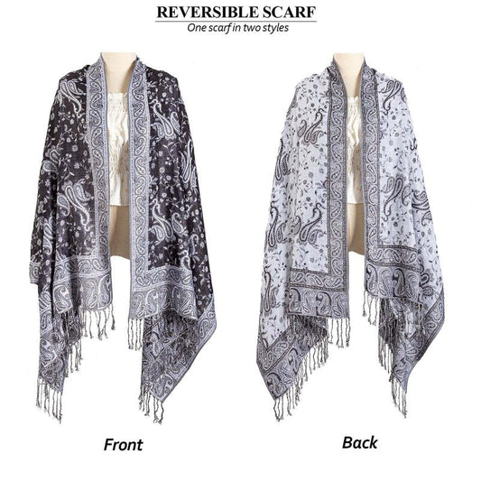 AUSEKALY Pashmina Feel Shawls Wraps for Women Rave Scarf Soft Silky Reversible Men Scarves Black White