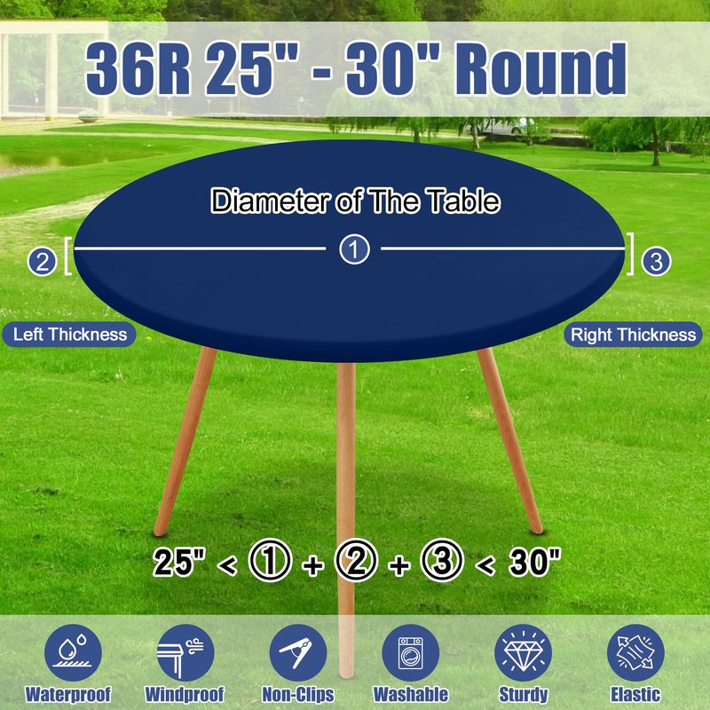 Moosfor Round Spandex Tablecloth, Elastic Fitted Waterproof Tablecloths for 25"-30" Tables, Stretch Washable Picnic Table Cover for Camping, Dining, Indoor and Outdoor, Navy