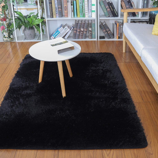 Merelax Soft Shaggy Area Rug - Non-Slip Plush Fluffy Carpet for Bedroom & Living Room | 2x3 Feet, Black