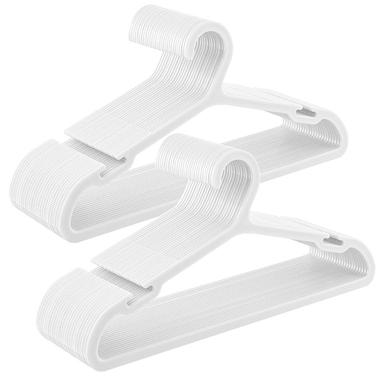 SONGMICS Clothes Hangers, Pack of 50, Plastic Hangers, with Wide Shoulder Notches, Space-Saving Coat Hangers, 16.4 Inches Wide, for Closet, Cloud White UCRP010W01