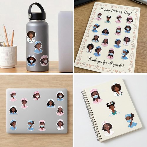 CNhoqc Nurses Week Sticker Rolls - 1000 Pcs Black Girl Magic Nursing Student Waterproof Vinyl Reusable Laptop Stickers Coloring Book Scrapbook Water Bottle Page Activity Pad Nursing Party Favors Gift