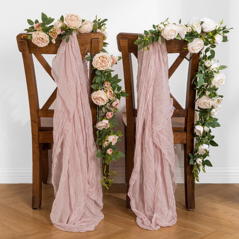 Leetaltree Cheesecloth Table Runner with Wrinkle Texture - 35x120 Inch 10 FT Crinkled Gauze Table Runner for Wedding, Party & Home Decor - Elegant Scarf Table Runner (Pink, 3 Pack)