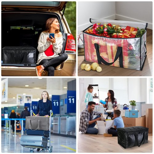 BALEINE 8-Pack Oversized Moving Bags with Reinforced Handles, Heavy-Duty Storage Tote for Clothes, Moving Supplies (Winter Grey, 8-Pack)
