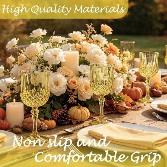 LEYIQU Plastic Wine Glasses, Plastic Goblets Vintage Style Cordial Unbreakable Drinking Glasses, Reusable Drinkware for Wedding Reception, Grand Event Party Supplies (24, Gold)