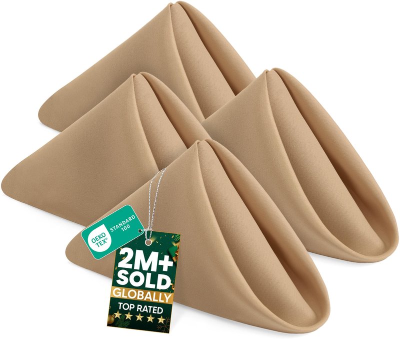 Utopia Home Beige Cloth Napkins (12 Pack, 18x18 Inches), Ideal Dinner Napkins for Party, Wedding and Lunch/Dinner