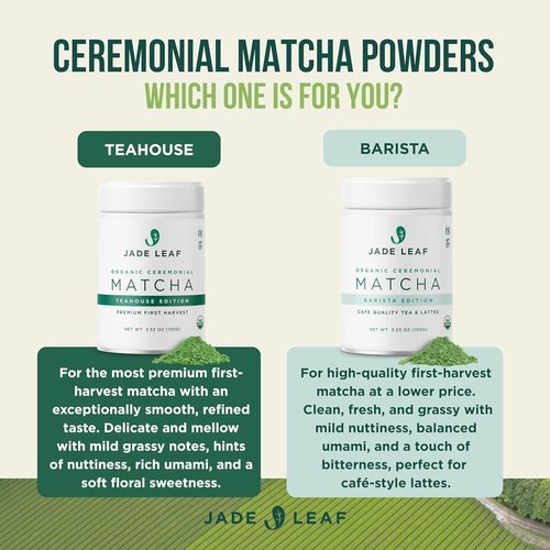Jade Leaf Matcha Organic Ceremonial Grade Green Tea Powder - 100% Pure Japanese First Harvest, 30g Tin