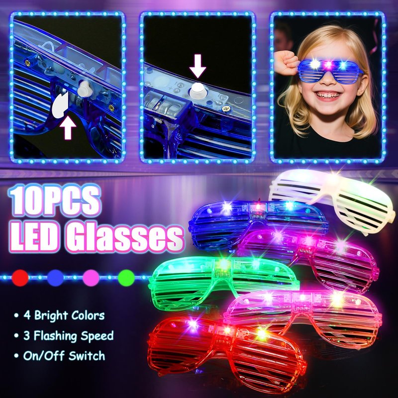 MIBOTE 269Pcs Led Light Up Toys Party Favors Glow in the Dark Party Supplies for Kid/Adults with Light Up Glasses,Headband,Rings,Bracelets,100 Glow Sticks Bulk Party Pack DIY Glow Neon Party Supplies