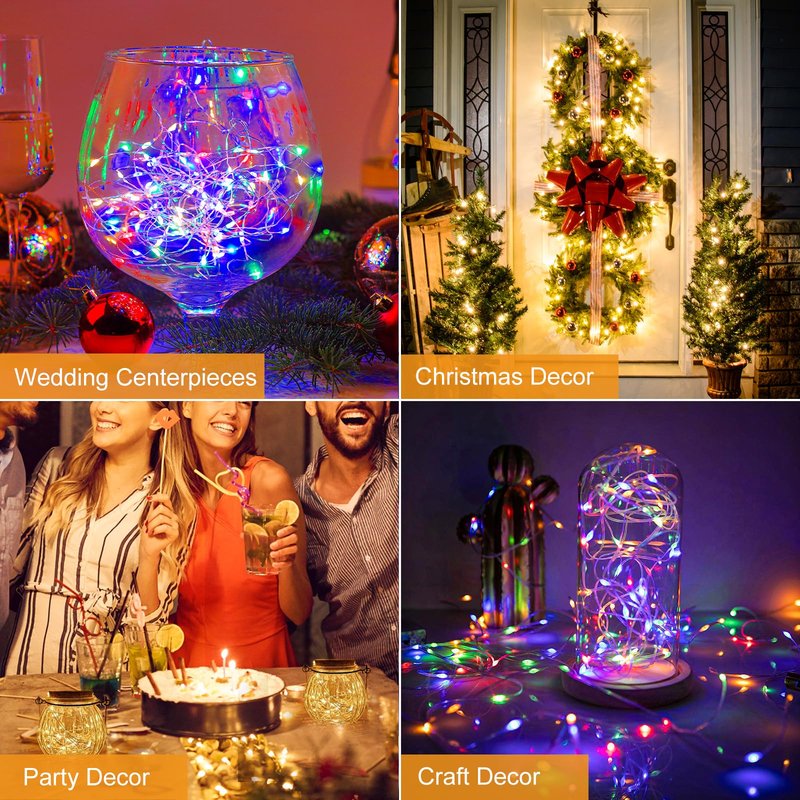 btfarm 30 Pack Fairy Lights Battery Operated [3 Modes], 7ft 20 Led Twinkle String Lights Waterproof Bulk Small Mini Sliver Wire for Christmas Mason Jars Wedding Table Centerpiece, Warm White/Colorful