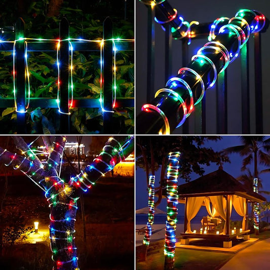 Solar Rope Lights, 2 Packs Total 132ft 400LED Solar String Lights, 8 Modes Waterproof Solar Powered Outdoor Light, Flexible Clear Tube Light for Garden Backyard Patio Deck Pool Tree Decor - Multicolor