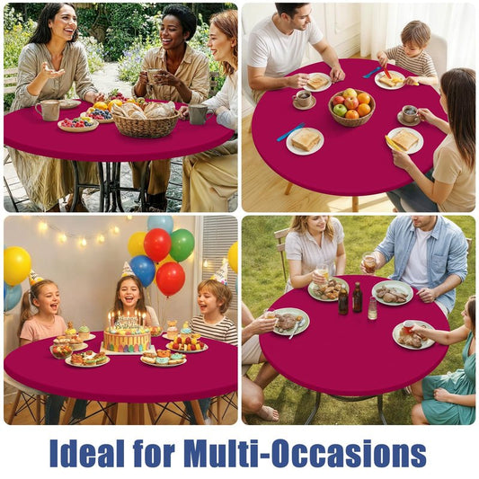 Moosfor Round Spandex Tablecloth, Elastic Fitted Waterproof Tablecloths for 57"-68" Tables, Stretch Washable Picnic Table Cover for Camping, Dining, Indoor and Outdoor, Fuchsia