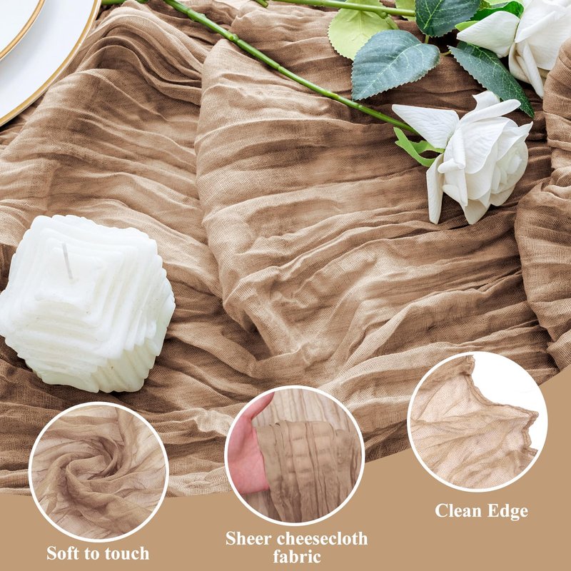 Xiomot Table Runner Cheesecloth 10FT Nude Boho Gauze Cheese Cloth Rustic Sheer Table Runners for Wedding Bridal Baby Shower Party Decoration