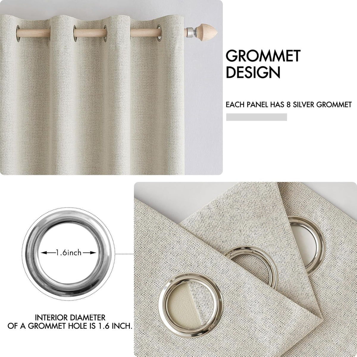 MIULEE 100% Blackout Linen Textured Curtains - Thermal Insulated Room Darkening Drapes | Cream, 52 x 45 Inch (2 Panels)