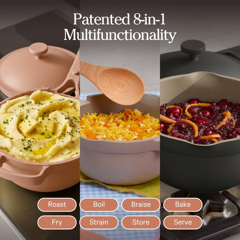 Our Place Mini Perfect Pot | 2.5 Qt Ceramic Pot with Lid & Spatula | Patented 8-in-1, PFAS-Free Nonstick, Non-Toxic Cookware | Induction & Oven-Safe up to 450°F | Blue Salt