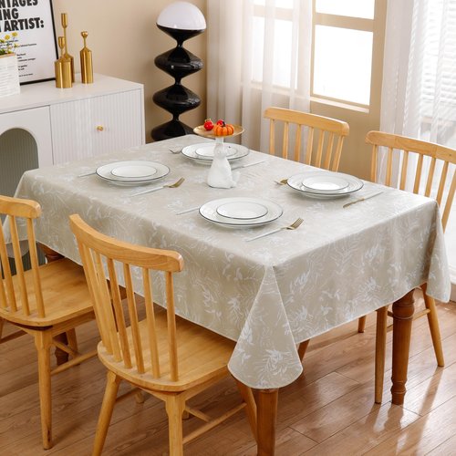 Heavy Duty Vinyl Tablecloth with Flannel Backing Waterproof Oil-Proof Plastic Table Cloth Stain-Resistant Wipeable Rectangle or Square Table Cover for Indoor and Outdoor (Beige Leaf，60x102 Inch)