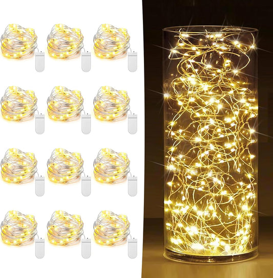 Skiennix 12 Pack Fairy Lights - Battery Operated 7ft 20 LED Mini String Lights | Warm White Twinkle Lights for Weddings & Parties