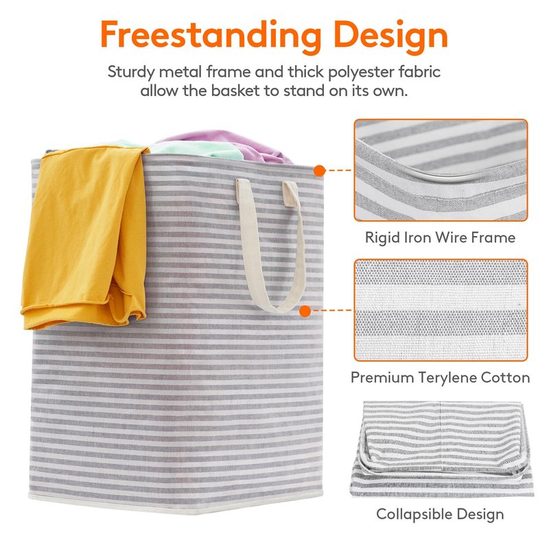Lifewit 2 Pack Laundry Basket 90L Each, Collapsible Clothes Hamper with Reinforced Handles, Freestanding Waterproof Design for Bedroom and Laundry Room, Grey 180L Total