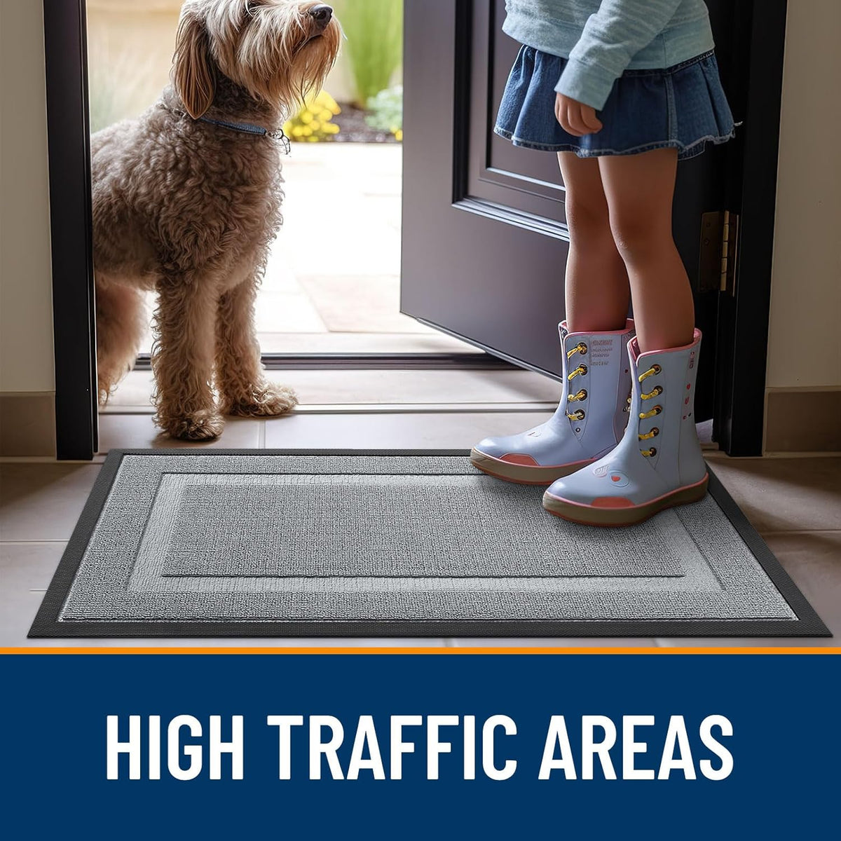 OLANLY Indoor Outdoor Front Door Mat - Waterproof All-Season Doormat, Easy Clean, 29.5x17, Ash Gray