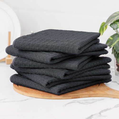 Homaxy Microfiber Waffle Weave Kitchen Towels Set, 16 x 28 Inch and 12 x 12 Inch Ultra Absorbent and Solid Color Dish Towels, 8 Pack, Dark Grey