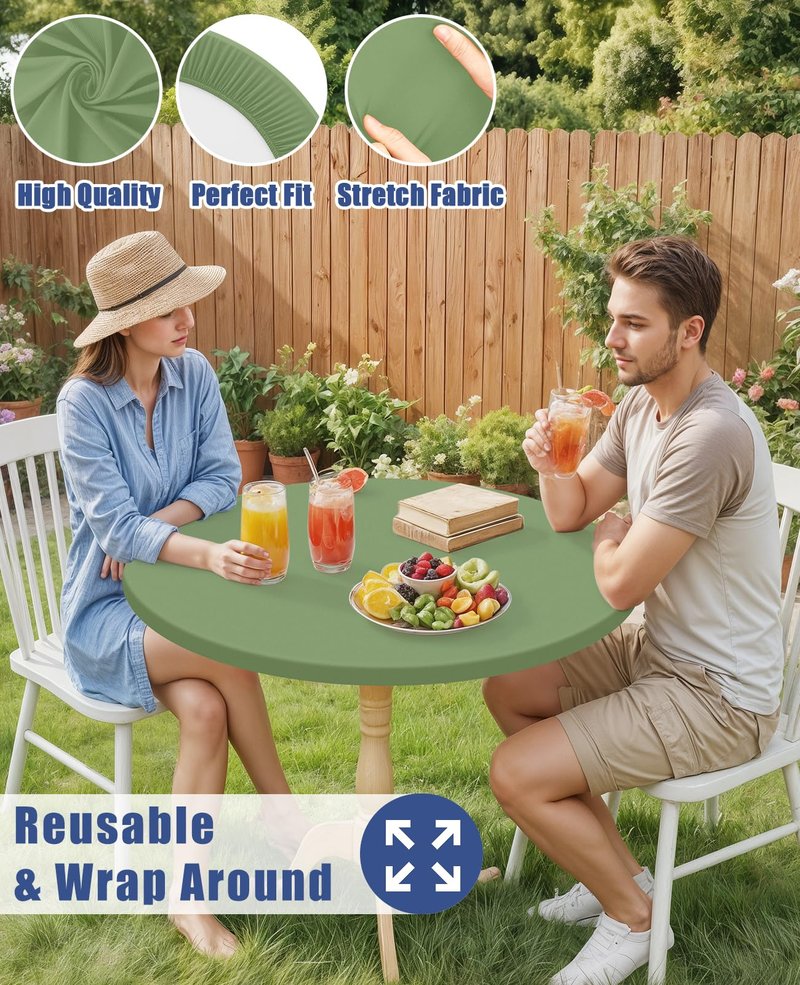 Moosfor Round Spandex Tablecloth, Elastic Fitted Waterproof Tablecloths for 36"-44" Tables, Stretch Washable Picnic Table Cover for Camping, Dining, Indoor and Outdoor, Sage Green