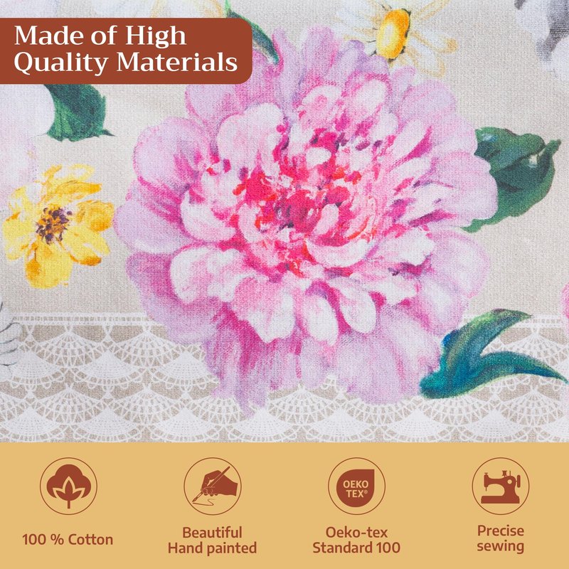 Maison d' Hermine Table Cloth Rectangle Table 100% Cotton 60 x 120 Inches Tablecloth Reusable Decorative for Dining Kitchen Room Farmhouse Home Gifts for Mothers Day Spring Summer - Pivoine