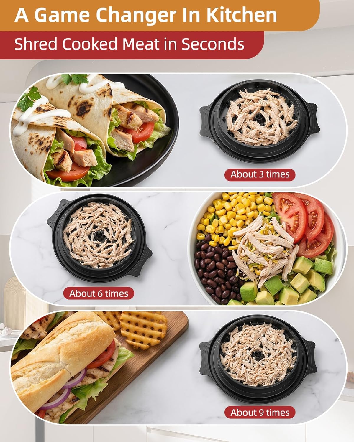 Skiennix Chicken Shredder - Large BPA-Free Meat Shredder Tool with Tray & Brush | Anti-Slip Design, Black