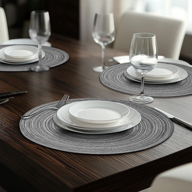 Braided Round Placemats Set of 6,Woven Washable Non-Slip Table Mats for Kitchen Dining, 14.5 Inch, Heat Resistant - Natural Fabric Indoor Outdoor Place Mats(Green)