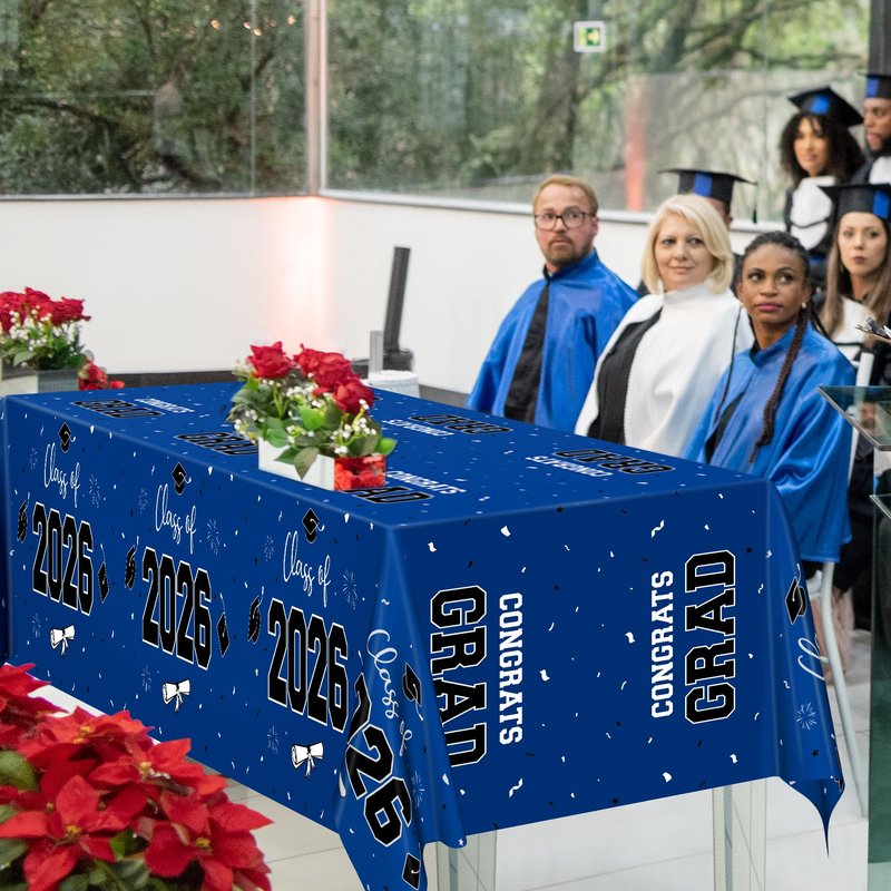 QZYL 4 Pack Graduation Tablecloth, 54" x 108" Blue Graduation Table Decorations 2026, Plastic Table Cloth for Class of 2026 Congrats Grad, Rectangle Disposable Grad Party Decorations Supplies Favors