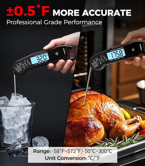 Atogou Meat Thermometer - Professional Instant Read Food Thermometer | Waterproof, ±0.5℉ Accuracy, Black