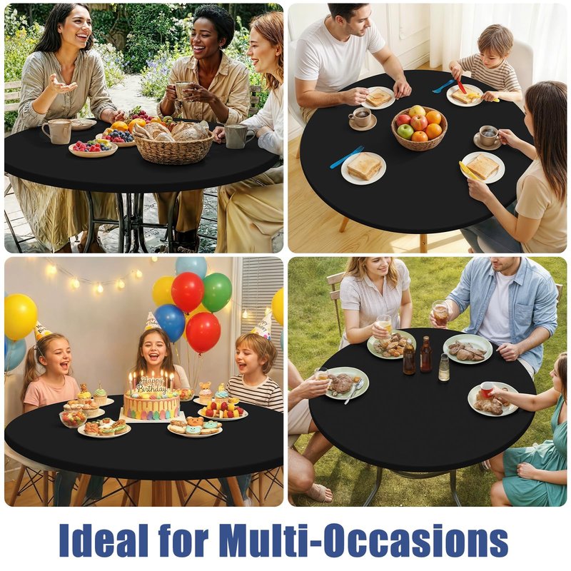 Moosfor Round Spandex Tablecloth, Elastic Fitted Waterproof Tablecloths for 36"-44" Tables, Stretch Washable Picnic Table Cover for Camping, Dining, Indoor and Outdoor, Black