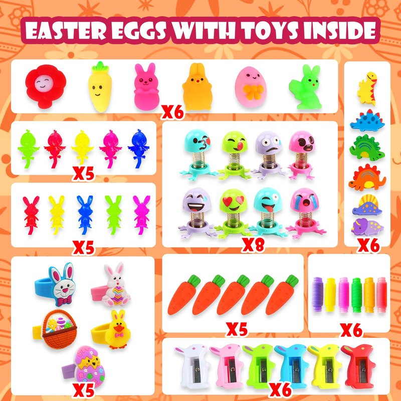 Wuridiwa 300 Pcs Easter Egg Fillers with Surprise Eggs, Easter Basket Stuffers,Filled Easter Party Favors for Kids,Carnival Treasure Prizes Classroom Events Hunt,Stocking Stuffers Birthday Gifts