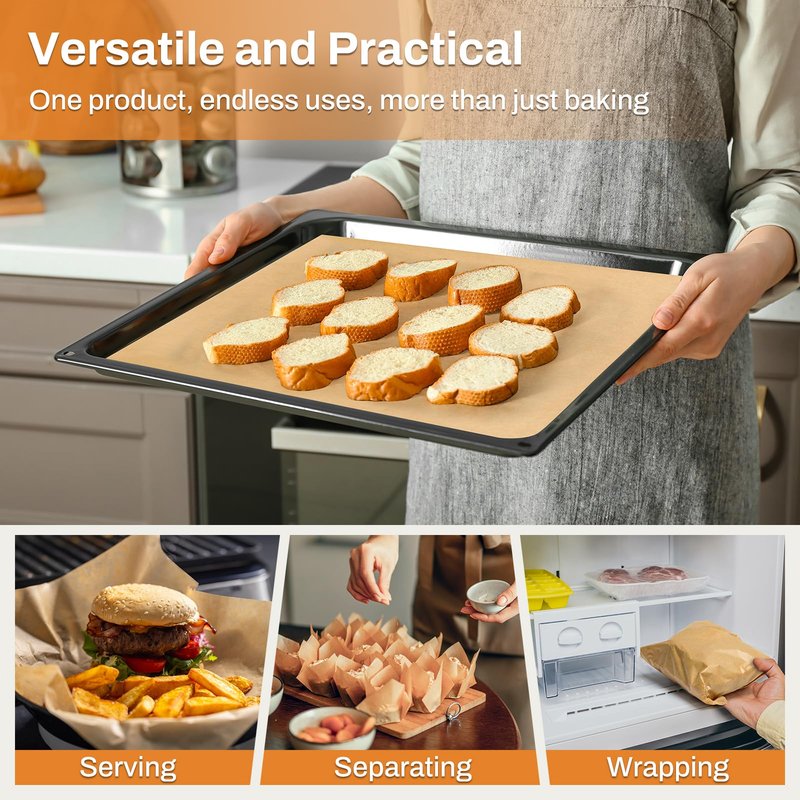 200Pcs 9x13 Inch Unbleached Parchment Paper Sheets for Baking, Pre-Cut, Non-Stick Parchment Paper for Baking, Cooking, Grilling, Air Fryer, Half Sheet Baking Sheets for Baking Cookies, Cooking, Oven