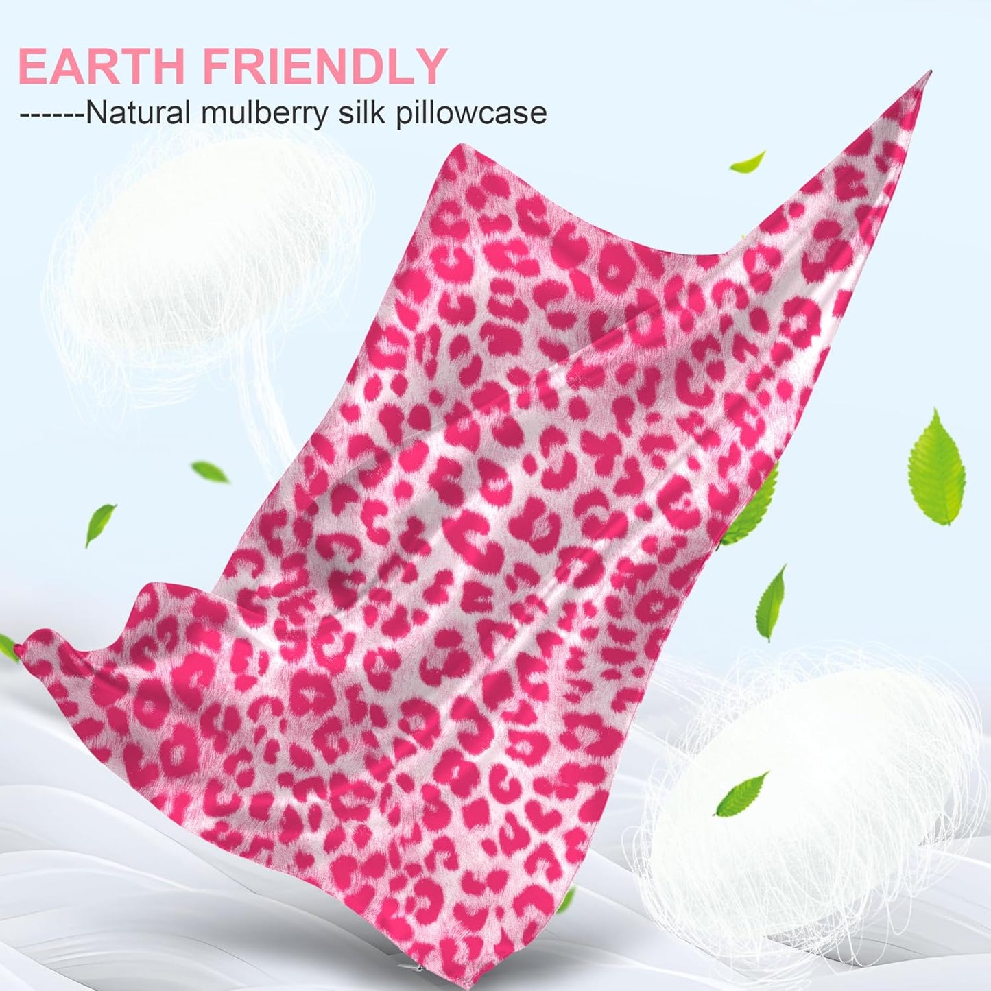 Skiennix Mulberry Silk Pillowcase - Soft & Breathable Standard Size with Hidden Zipper | Leopard Pink