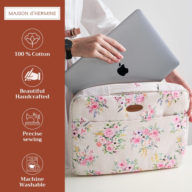Maison d'Hermine Laptop Sleeve case Upto 13.5 inch Stain and Water Repellent Cotton Canvas Easter Gifts - Sweet Rose Lavender