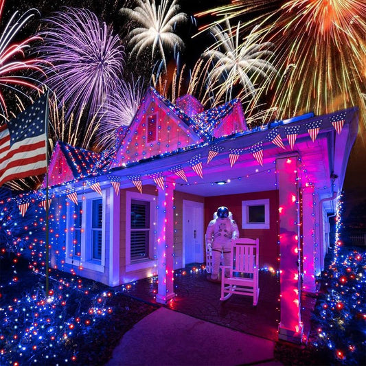 12 Pack 4th of July Lights 7 Feet 20 Led Waterproof Red White and Blue Lights Silver Wire Firefly Starry Moon Lights for Bedroom Independence Day Fouth of July Decor (Red & White & Blue)