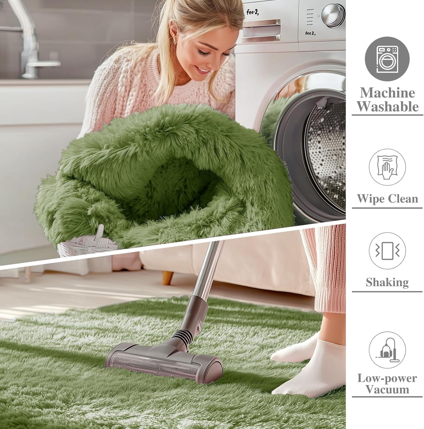OLANLY Large Area Rug - Soft Fluffy Shaggy Carpet for Living Room & Bedroom | 8x10 ft, Green
