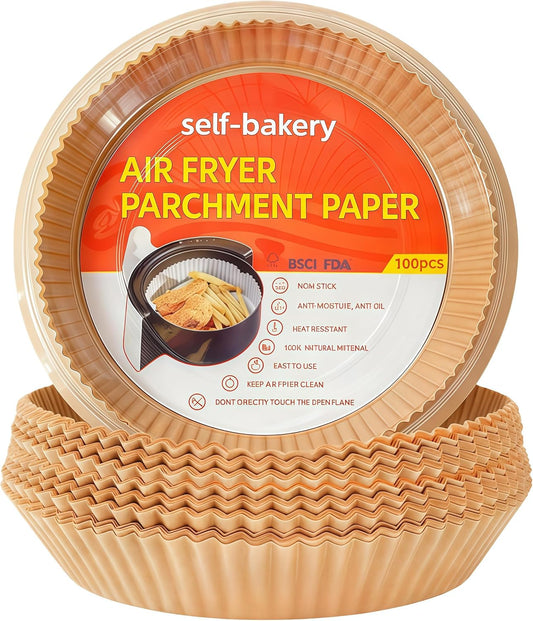 Round Air Fryer Liners 100 Pcs - 8-Inch Disposable Non-Stick Parchment Paper for Easy Cleanup | Oil & Waterproof