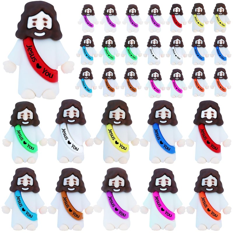 32 Pcs Little Jesus Figures– Rubber Mini Jesus Figurines in Bulk Christian Doll Tiny Baby Jesus Loves You Figures for Hide and Seek Easter Egg Fillers Egg Hunt Religious Party Favors (Mix Color 10)