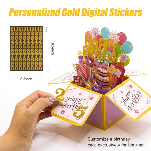 Funny Happy Birthday Gifts Card, Sweet 3D Birthday Gift Box for Adults and Kids with Envelopes, Unique Handmade Foldable Celebration Cards for Daughter, Son, Mom, Dad, Friend